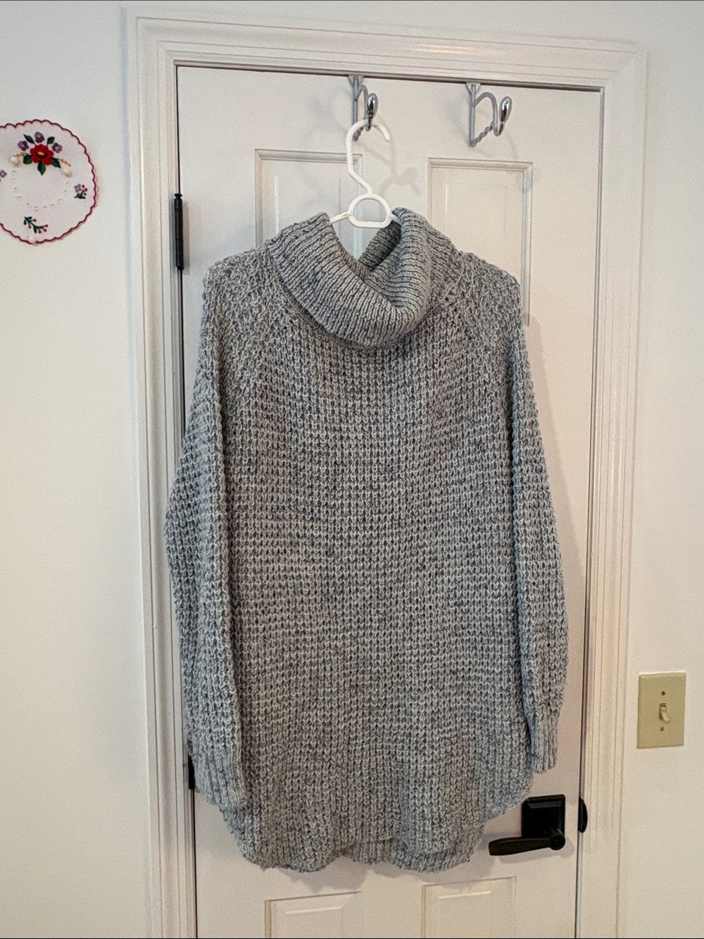Cozy Gray Turtleneck Knit Sweater Dress- Women's